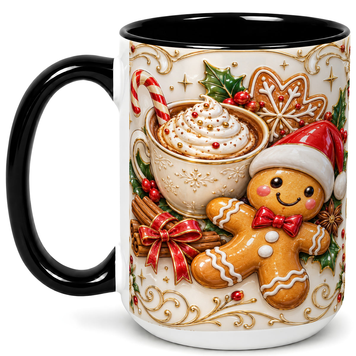 #pl[15oz|Black] Gingerbread Cocoa Coffee Mug, Christmas Mug, Ceramic Cup