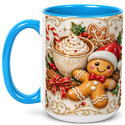 #pl[15oz|Blue] Gingerbread Cocoa Coffee Mug, Christmas Mug, Ceramic Cup