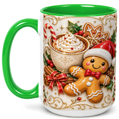 #pl[15oz|Green] Gingerbread Cocoa Coffee Mug, Christmas Mug, Ceramic Cup
