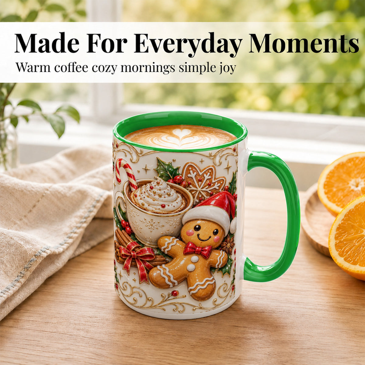 #pl[15oz|Green] Gingerbread Cocoa Coffee Mug, Christmas Mug, Ceramic Cup