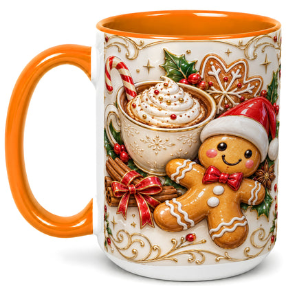 #pl[15oz|Orange] Gingerbread Cocoa Coffee Mug, Christmas Mug, Ceramic Cup