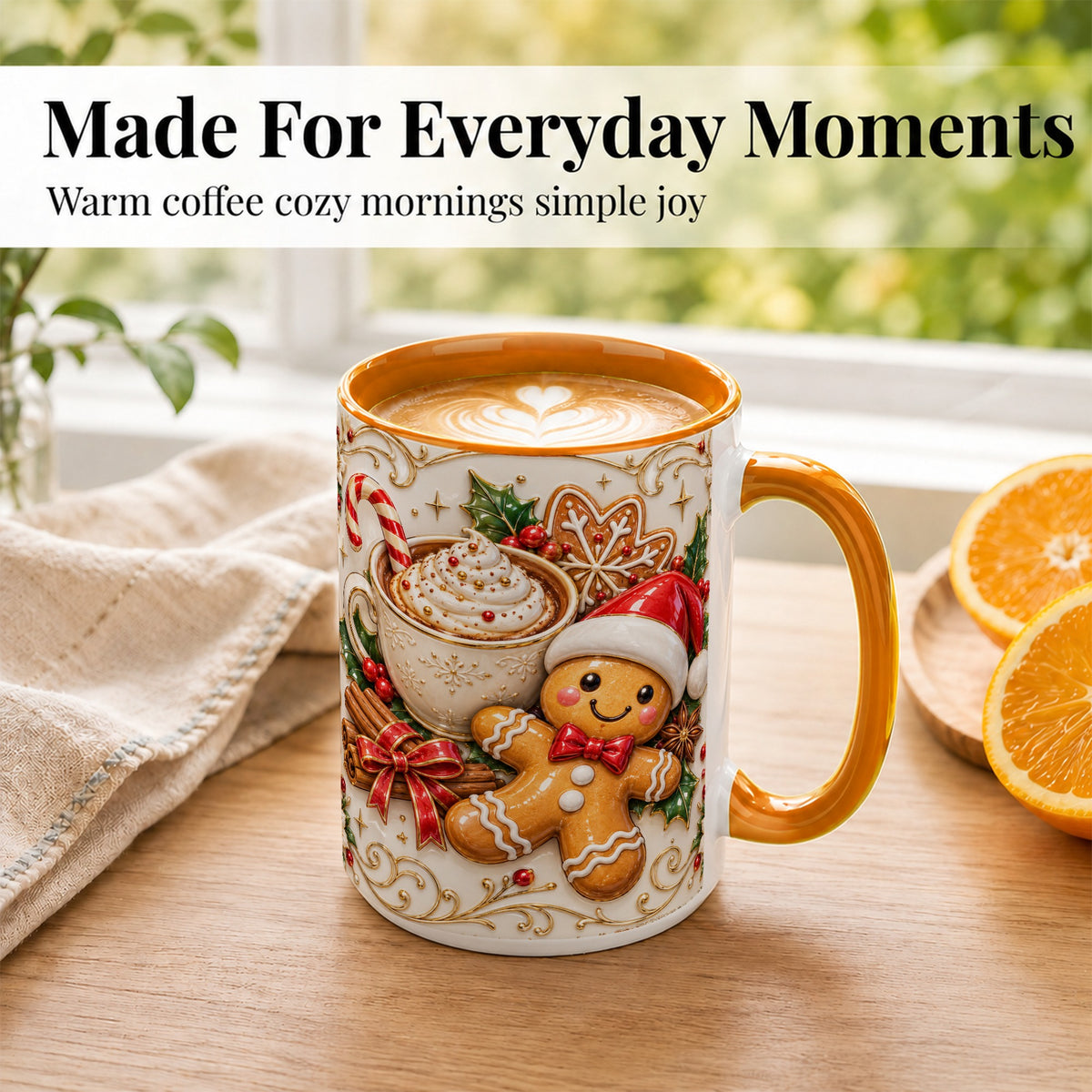#pl[15oz|Orange] Gingerbread Cocoa Coffee Mug, Christmas Mug, Ceramic Cup