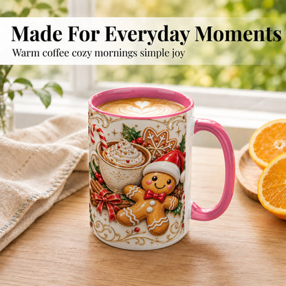 #pl[15oz|Pink] Gingerbread Cocoa Coffee Mug, Christmas Mug, Ceramic Cup