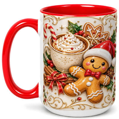 #pl[15oz|Red] Gingerbread Cocoa Coffee Mug, Christmas Mug, Ceramic Cup