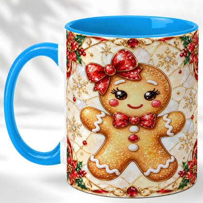 #pl[11oz|Blue] Gingerbread Girl Coffee Mug, Christmas Mug, Ceramic Cup