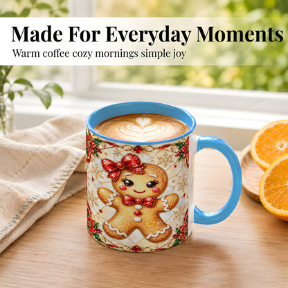 #pl[11oz|Blue] Gingerbread Girl Coffee Mug, Christmas Mug, Ceramic Cup