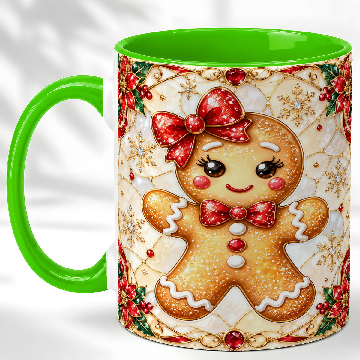 #pl[11oz|Green] Gingerbread Girl Coffee Mug, Christmas Mug, Ceramic Cup