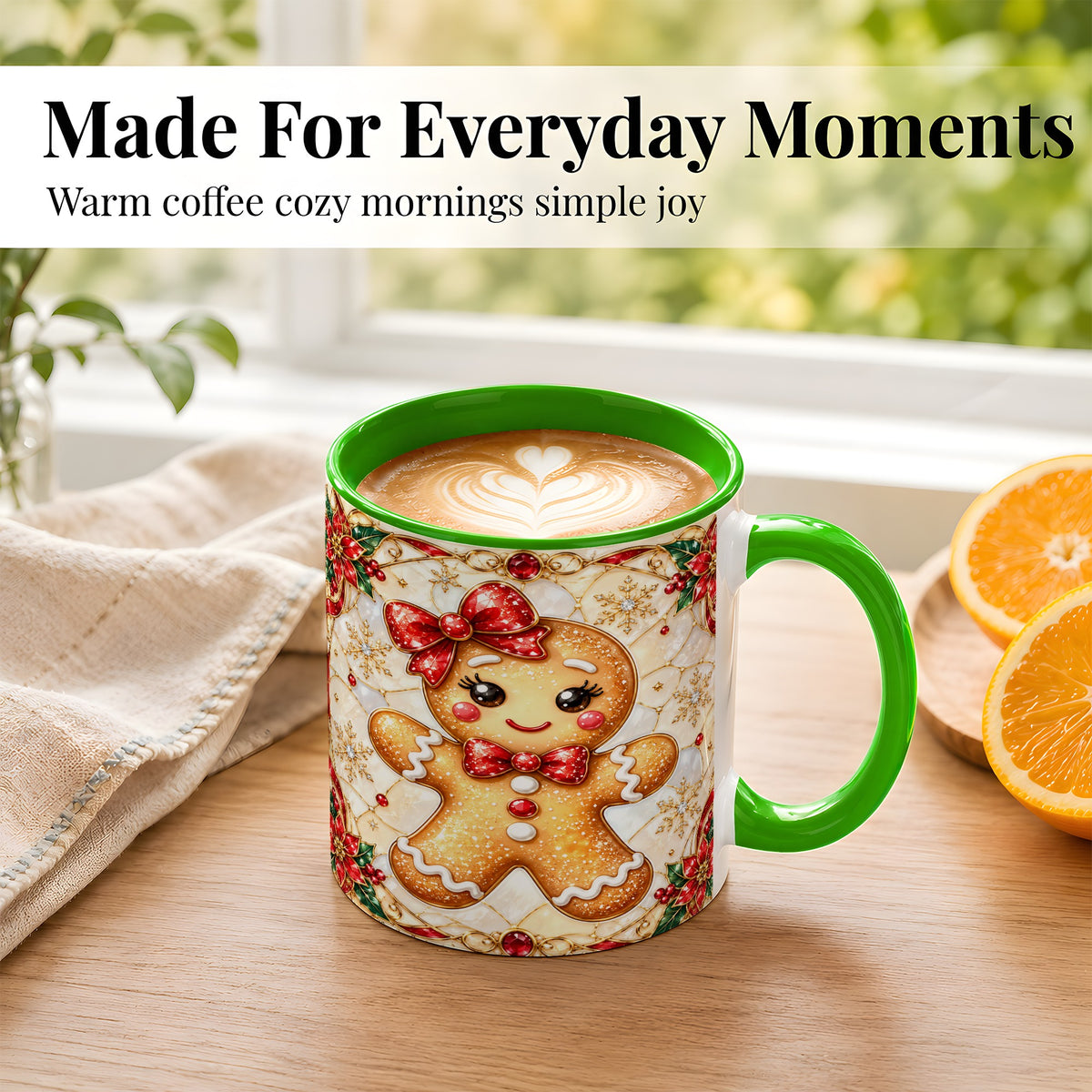 #pl[11oz|Green] Gingerbread Girl Coffee Mug, Christmas Mug, Ceramic Cup