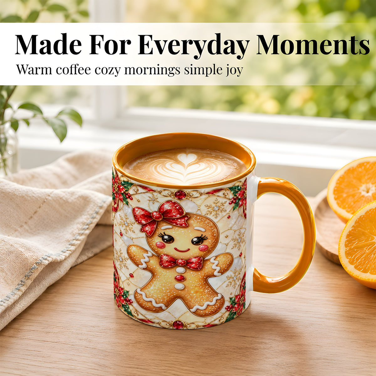 #pl[11oz|Orange] Gingerbread Girl Coffee Mug, Christmas Mug, Ceramic Cup