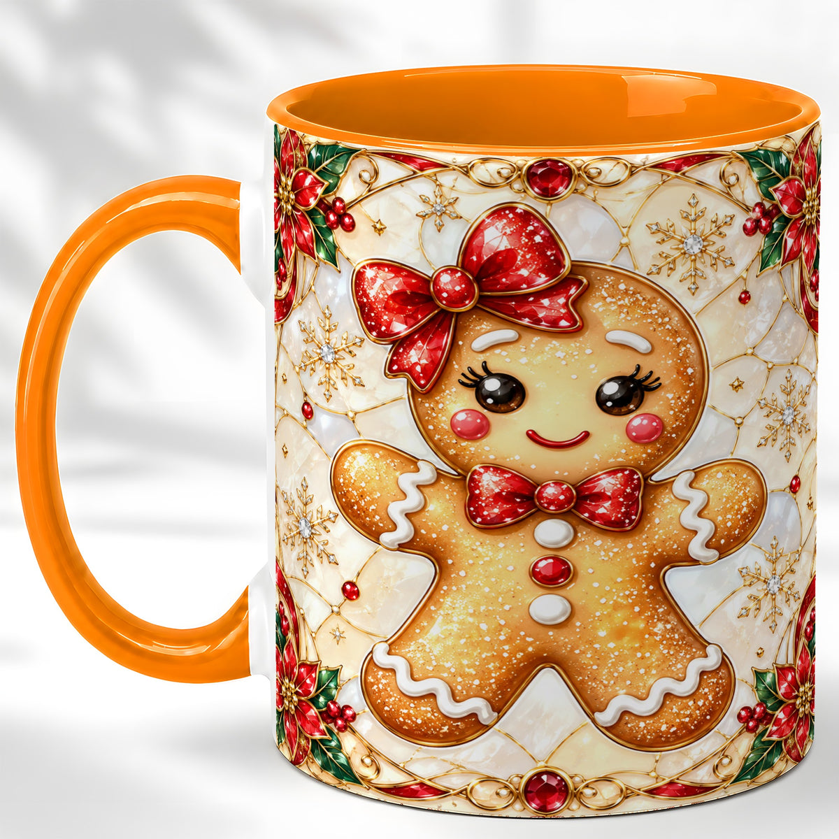 #pl[11oz|Orange] Gingerbread Girl Coffee Mug, Christmas Mug, Ceramic Cup