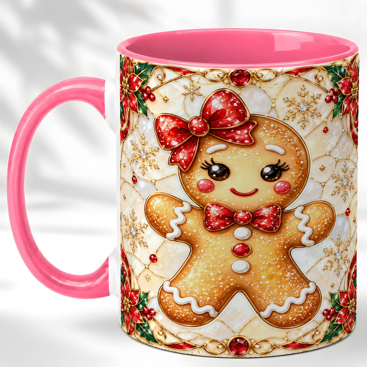 #pl[11oz|Pink] Gingerbread Girl Coffee Mug, Christmas Mug, Ceramic Cup