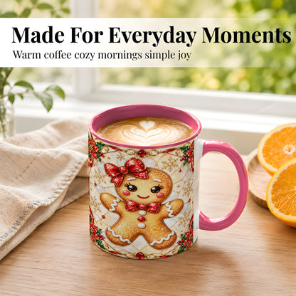 #pl[11oz|Pink] Gingerbread Girl Coffee Mug, Christmas Mug, Ceramic Cup
