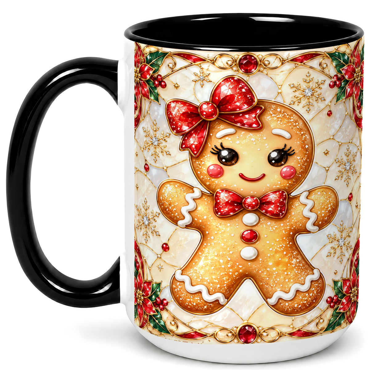 #pl[15oz|Black] Gingerbread Girl Coffee Mug, Christmas Mug, Ceramic Cup