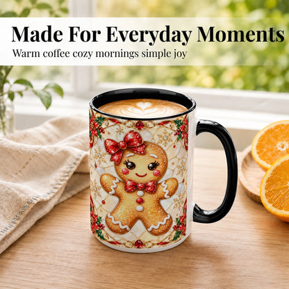 #pl[15oz|Black] Gingerbread Girl Coffee Mug, Christmas Mug, Ceramic Cup