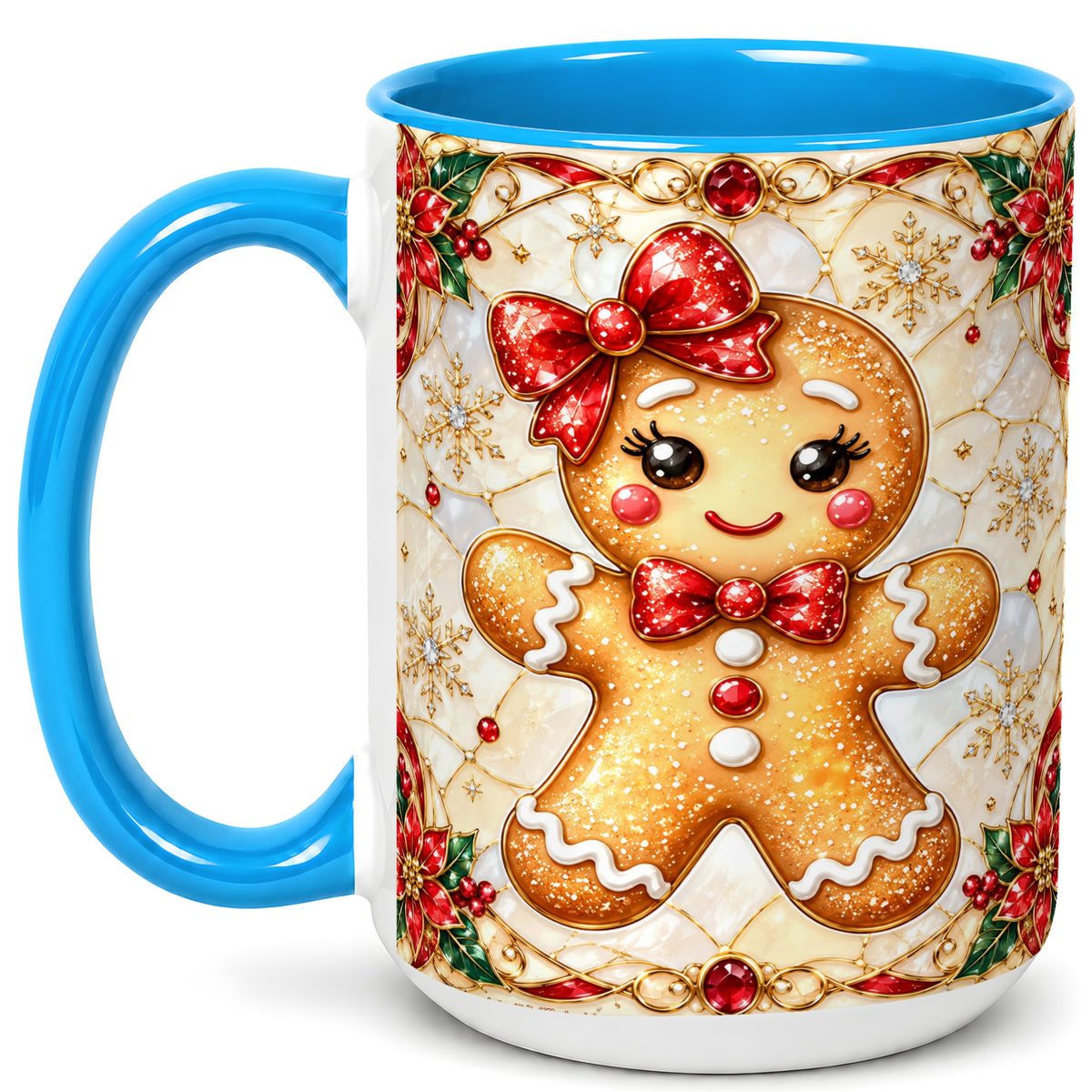#pl[15oz|Blue] Gingerbread Girl Coffee Mug, Christmas Mug, Ceramic Cup