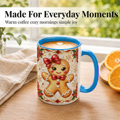#pl[15oz|Blue] Gingerbread Girl Coffee Mug, Christmas Mug, Ceramic Cup