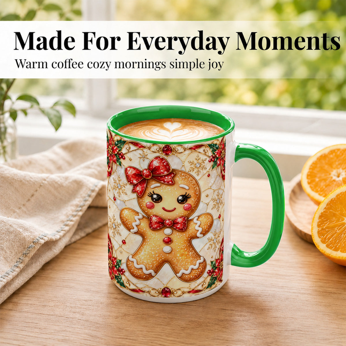 #pl[15oz|Green] Gingerbread Girl Coffee Mug, Christmas Mug, Ceramic Cup