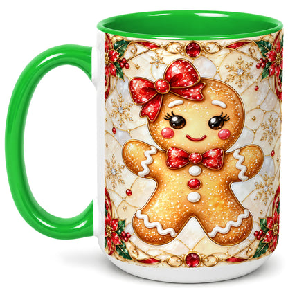 #pl[15oz|Green] Gingerbread Girl Coffee Mug, Christmas Mug, Ceramic Cup