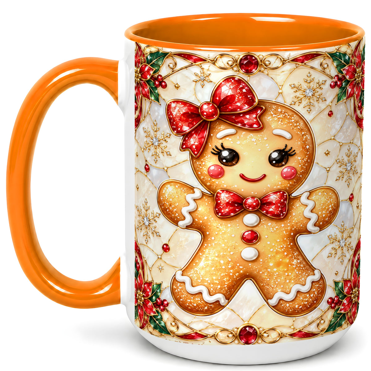 #pl[15oz|Orange] Gingerbread Girl Coffee Mug, Christmas Mug, Ceramic Cup