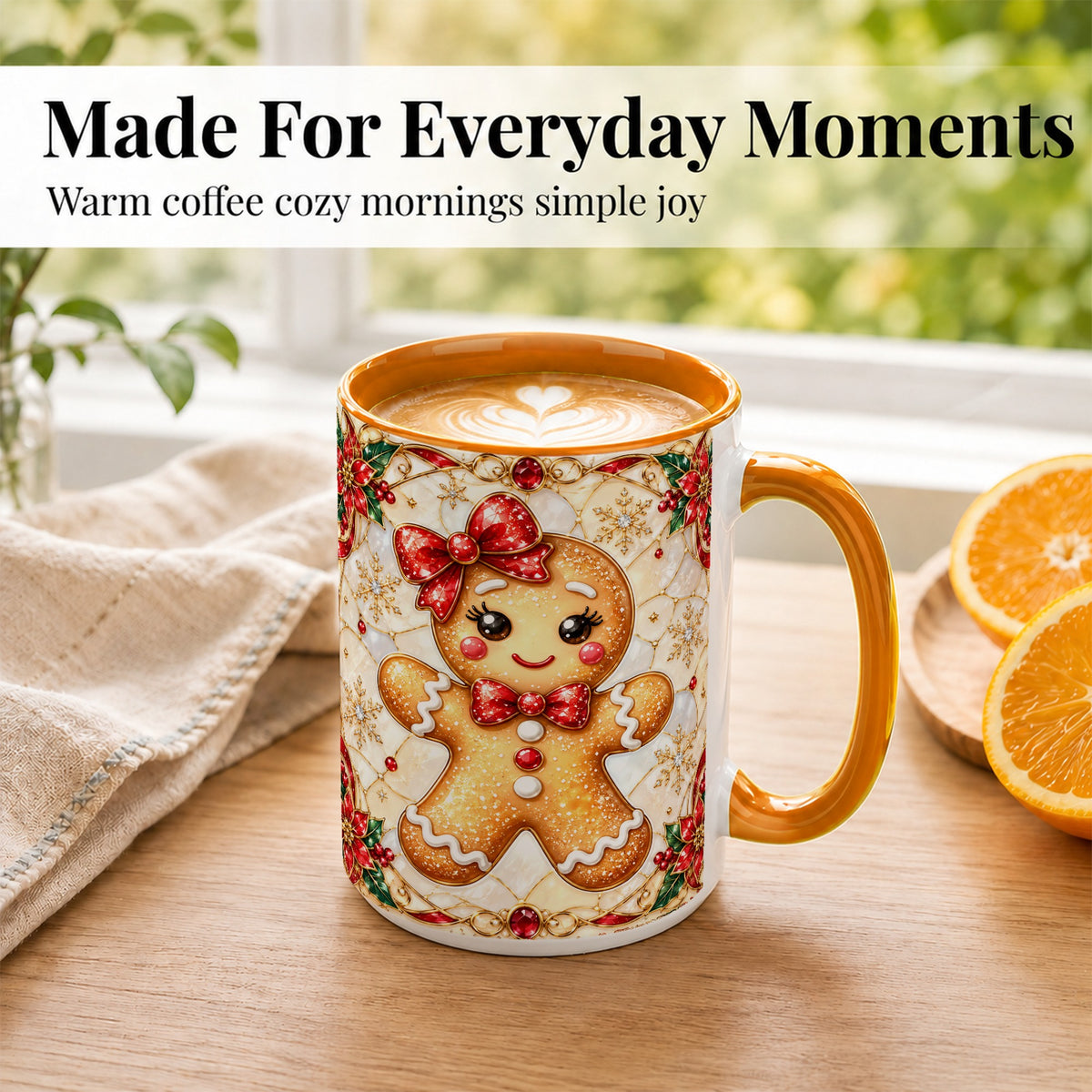 #pl[15oz|Orange] Gingerbread Girl Coffee Mug, Christmas Mug, Ceramic Cup