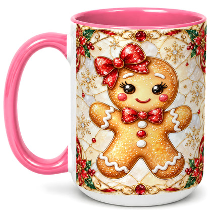 #pl[15oz|Pink] Gingerbread Girl Coffee Mug, Christmas Mug, Ceramic Cup