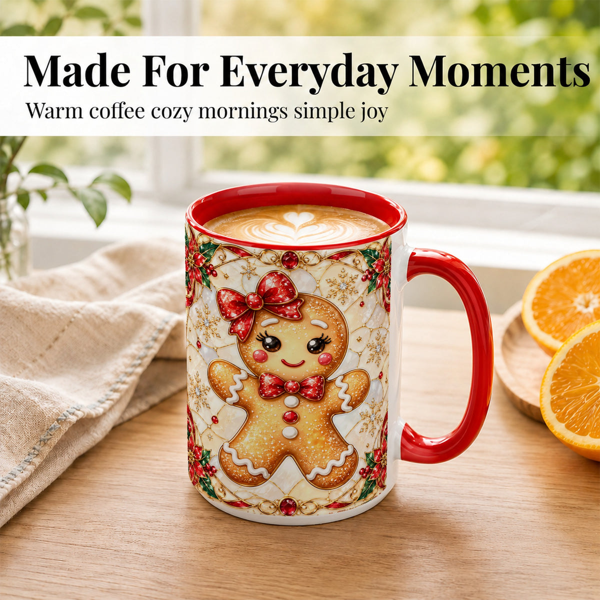 #pl[15oz|Red] Gingerbread Girl Coffee Mug, Christmas Mug, Ceramic Cup