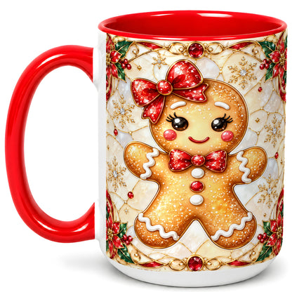 #pl[15oz|Red] Gingerbread Girl Coffee Mug, Christmas Mug, Ceramic Cup