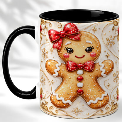 #pl[11oz|Black] Gingerbread Girl Coffee Mug, Gold Christmas Mug, Ceramic Cup