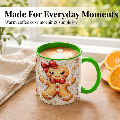 #pl[11oz|Green] Gingerbread Girl Coffee Mug, Gold Christmas Mug, Ceramic Cup