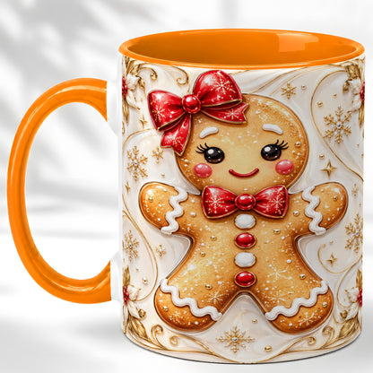 #pl[11oz|Orange] Gingerbread Girl Coffee Mug, Gold Christmas Mug, Ceramic Cup