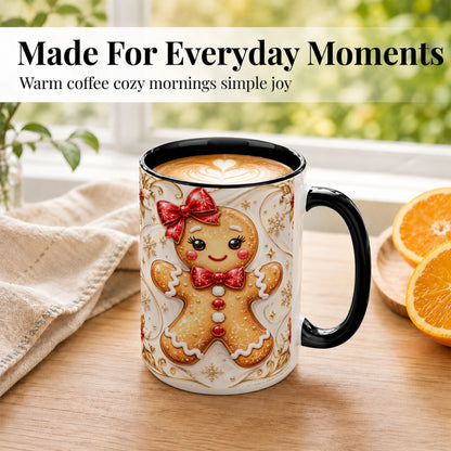 #pl[15oz|Black] Gingerbread Girl Coffee Mug, Gold Christmas Mug, Ceramic Cup