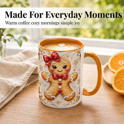 #pl[15oz|Orange] Gingerbread Girl Coffee Mug, Gold Christmas Mug, Ceramic Cup