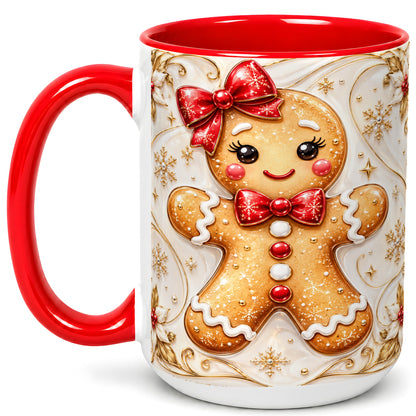 #pl[15oz|Red] Gingerbread Girl Coffee Mug, Gold Christmas Mug, Ceramic Cup
