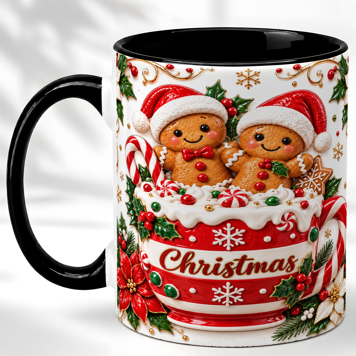 #pl[11oz|Black] Gingerbread Couple Coffee Mug, Christmas Mug, Ceramic Cup