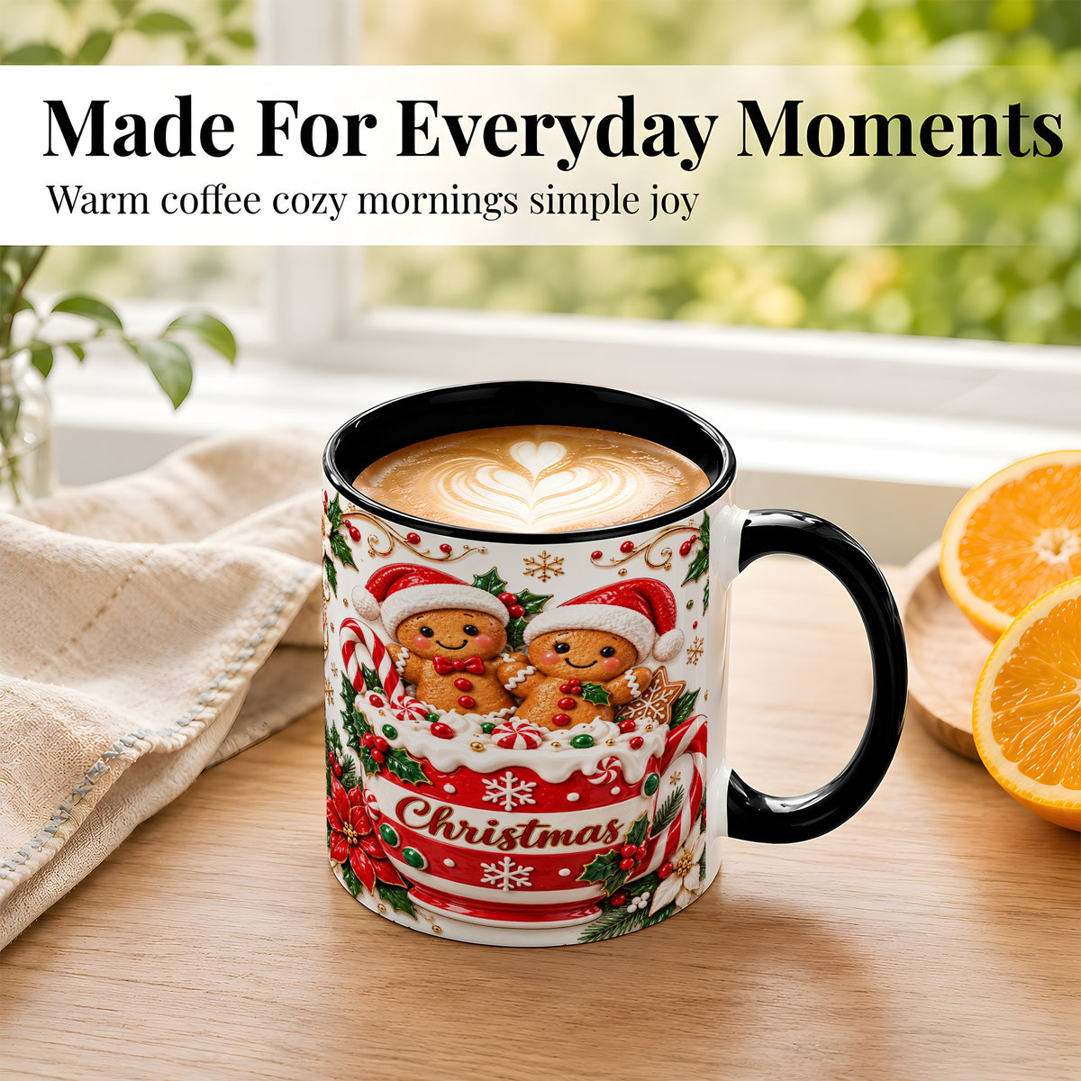 #pl[11oz|Black] Gingerbread Couple Coffee Mug, Christmas Mug, Ceramic Cup
