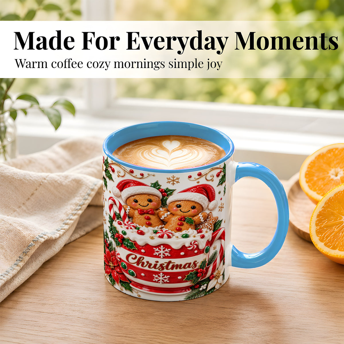#pl[11oz|Blue] Gingerbread Couple Coffee Mug, Christmas Mug, Ceramic Cup