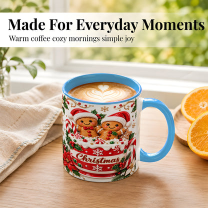 #pl[11oz|Blue] Gingerbread Couple Coffee Mug, Christmas Mug, Ceramic Cup
