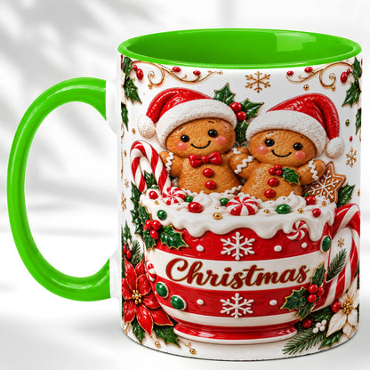 #pl[11oz|Green] Gingerbread Couple Coffee Mug, Christmas Mug, Ceramic Cup