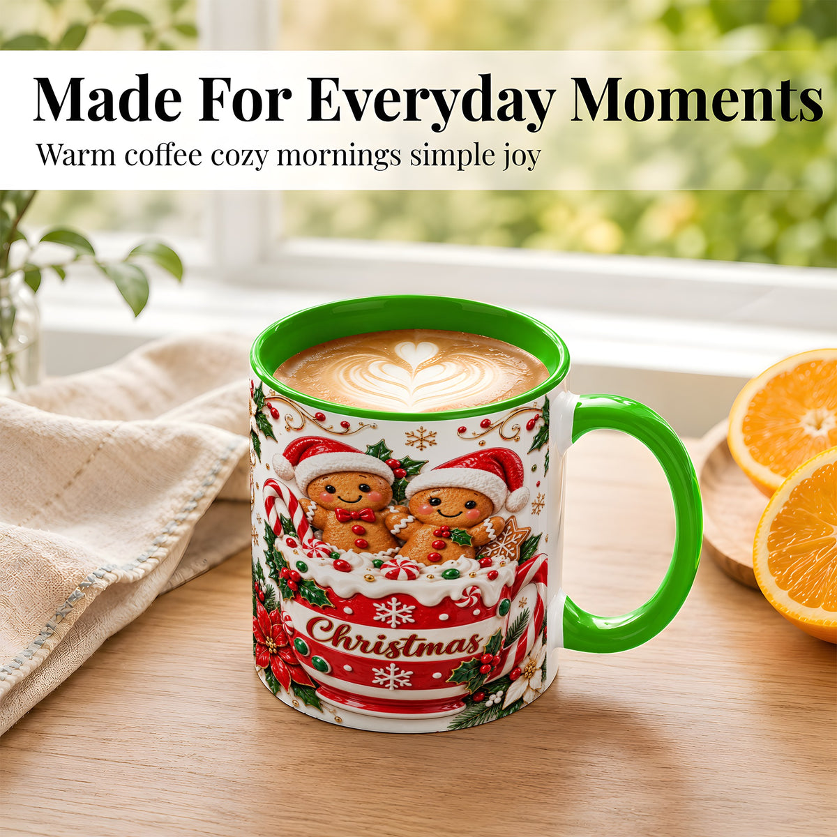 #pl[11oz|Green] Gingerbread Couple Coffee Mug, Christmas Mug, Ceramic Cup