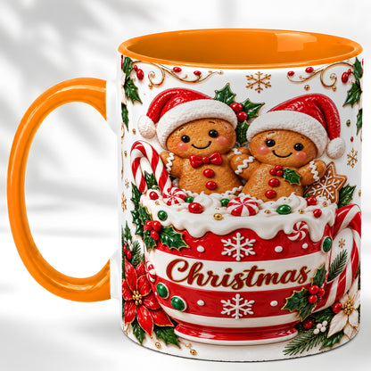 #pl[11oz|Orange] Gingerbread Couple Coffee Mug, Christmas Mug, Ceramic Cup