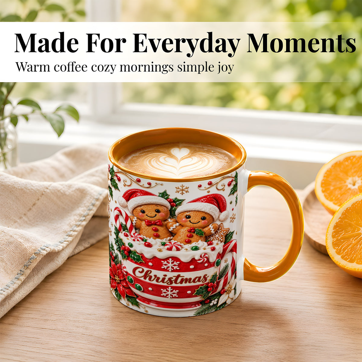 #pl[11oz|Orange] Gingerbread Couple Coffee Mug, Christmas Mug, Ceramic Cup