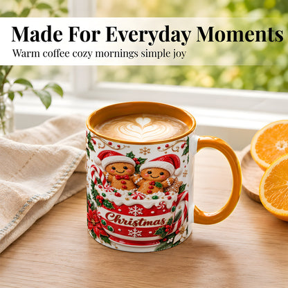 #pl[11oz|Orange] Gingerbread Couple Coffee Mug, Christmas Mug, Ceramic Cup