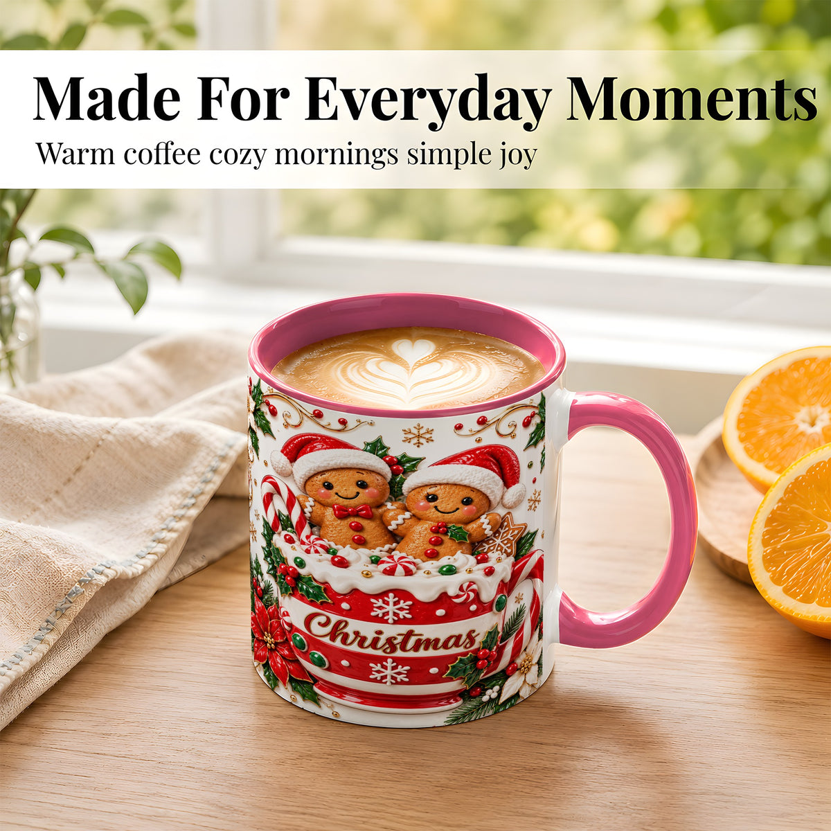 #pl[11oz|Pink] Gingerbread Couple Coffee Mug, Christmas Mug, Ceramic Cup