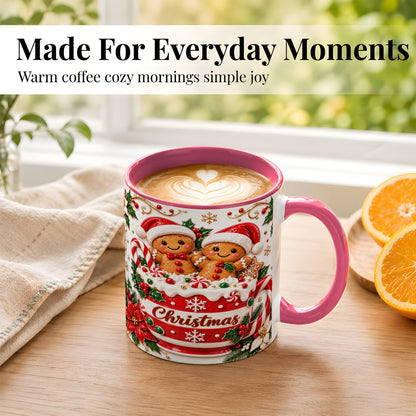 #pl[11oz|Pink] Gingerbread Couple Coffee Mug, Christmas Mug, Ceramic Cup