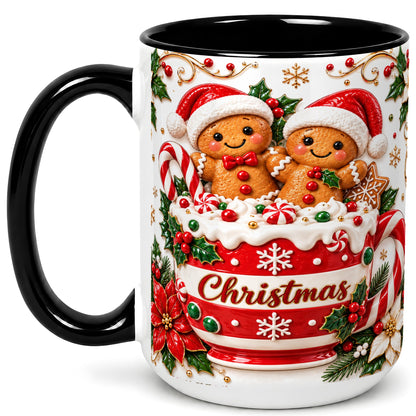 #pl[15oz|Black] Gingerbread Couple Coffee Mug, Christmas Mug, Ceramic Cup