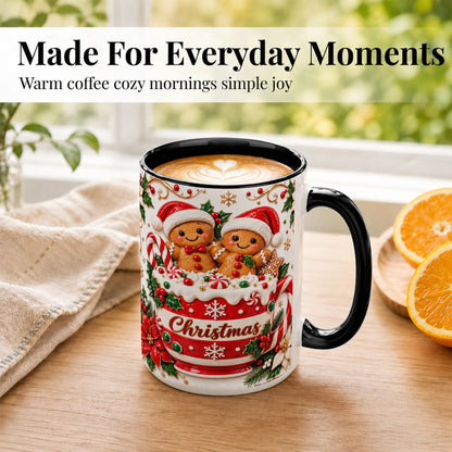 #pl[15oz|Black] Gingerbread Couple Coffee Mug, Christmas Mug, Ceramic Cup