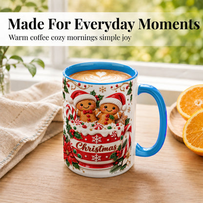 #pl[15oz|Blue] Gingerbread Couple Coffee Mug, Christmas Mug, Ceramic Cup