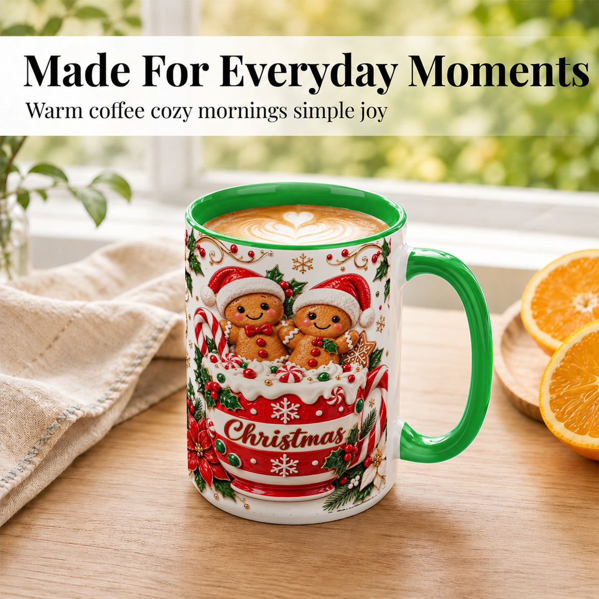 #pl[15oz|Green] Gingerbread Couple Coffee Mug, Christmas Mug, Ceramic Cup