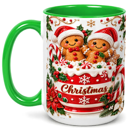 #pl[15oz|Green] Gingerbread Couple Coffee Mug, Christmas Mug, Ceramic Cup