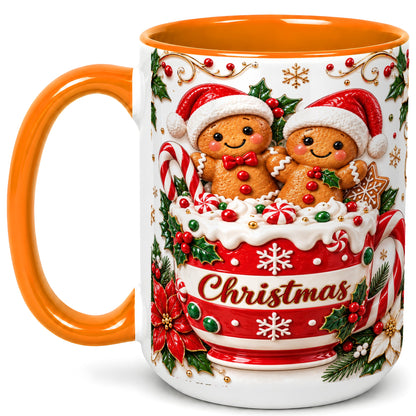 #pl[15oz|Orange] Gingerbread Couple Coffee Mug, Christmas Mug, Ceramic Cup